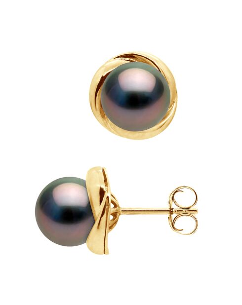 Regenbogen-Ohrringe aus Gelbgold und Tahiti-Zuchtperlen