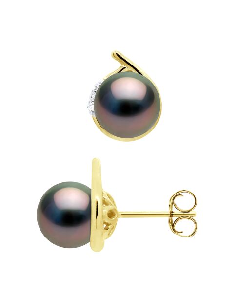 Entourage-Ohrringe aus Gelbgold, Diamanten und Tahiti-Zuchtperlen, Regenbogen
