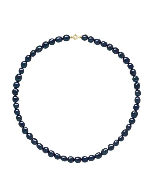 Zwarte ketting met geelgouden en zoetwatergekweekte parels uit Tahiti