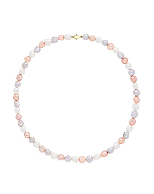 Collier en Or Jaune & Perles de Culture d'Eau Douce lavande/blanc/rose
