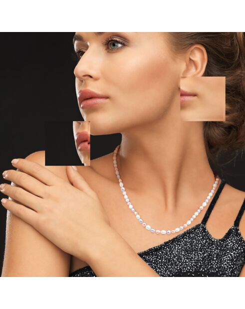 Collier en Or Jaune & Perles de Culture d'Eau Douce lavande/blanc/rose