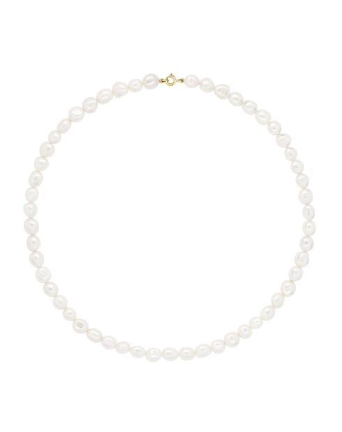 Geelgouden ketting met witte parelmoer gekweekte zoetwaterparels