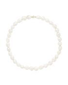 Geelgouden ketting met witte parelmoer gekweekte zoetwaterparels