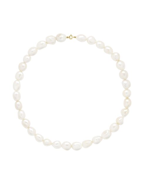 Geelgouden ketting met witte parelmoer gekweekte zoetwaterparels