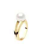 Armreif aus Gelbgold und Süßwasserperlenring mit weißen Perlen