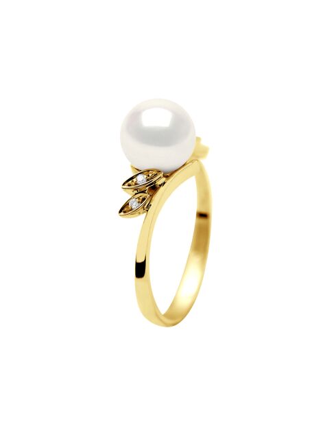 Bague en Or Jaune, Diamants & Perle de Culture d'Eau Douce blanc nacre