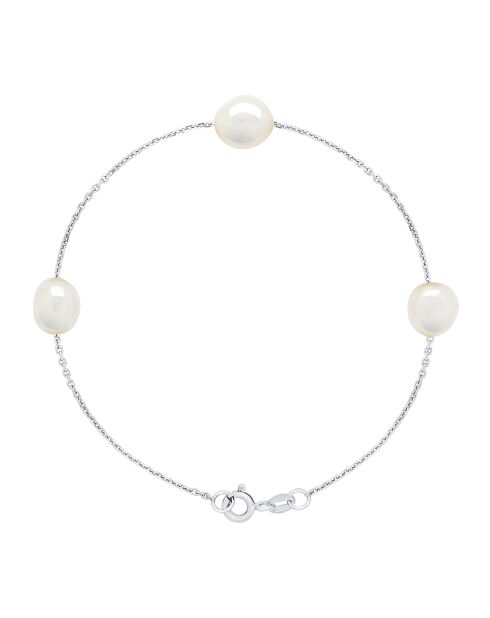 Silberarmband mit weißen Süßwasser-Zuchtperlen aus Perlmutt