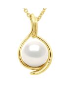 Zweiseitiger Süßwasser-Zuchtperlenanhänger aus Gelbgold und weißem Perlmutt