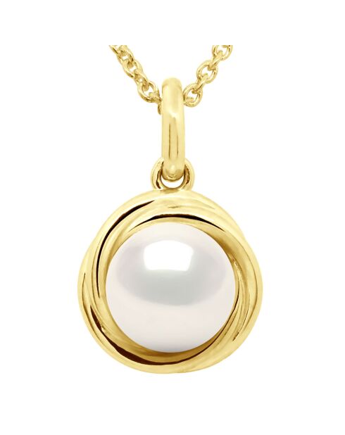 Geelgouden dubbele knoop en parelmoer gekweekte zoetwaterparel, witte parel