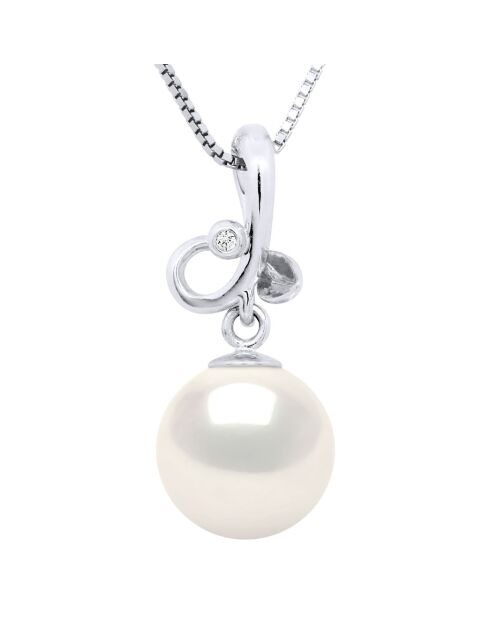 Anhänger aus Weißgold mit drei Knoten, Diamanten und Perlmutt, Süßwasser-Zuchtperlen
