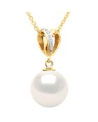 Doppelknotenanhänger aus Gelbgold, Diamanten und Perlmutt, Süßwasser-Zuchtperle