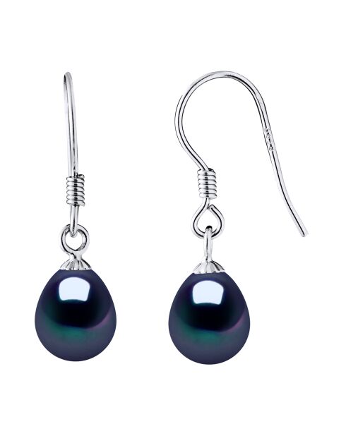 Boucles d'oreilles en Argent & Perles de Culture d'Eau Douce black tahiti