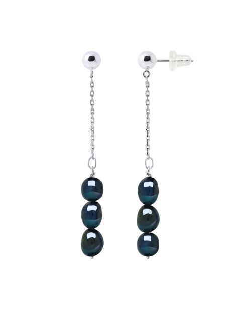 Boucles d'oreilles en Argent & Perles de Culture d'Eau Douce black tahiti