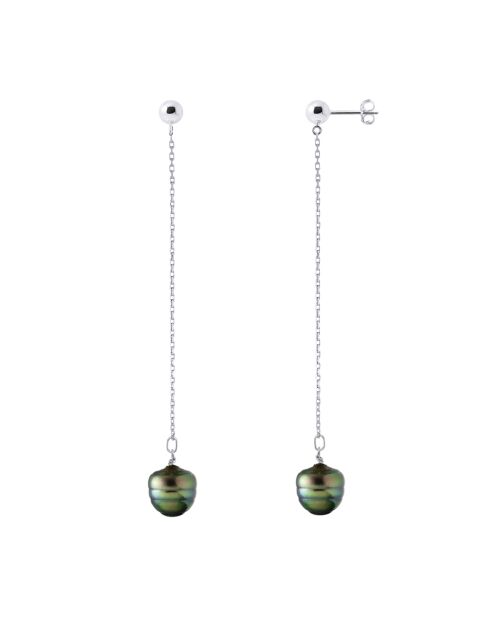 Ohrringe aus Regenbogen-Silber und Tahiti-Zuchtperlen