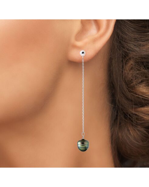 Ohrringe aus Regenbogen-Silber und Tahiti-Zuchtperlen