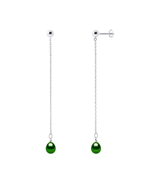 Boucles d'oreilles en Argent & Perles de Culture d'Eau Douce vert malachite