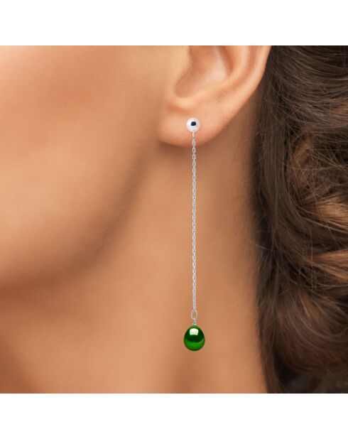 Boucles d'oreilles en Argent & Perles de Culture d'Eau Douce vert malachite