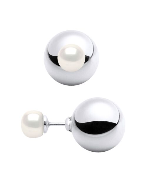 Orecchini bifacciali in argento con perle coltivate d'acqua dolce in madreperla bianca