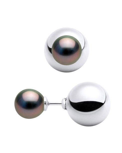 Zweiseitige Regenbogen-Ohrringe aus Silber und Tahiti-Zuchtperlen