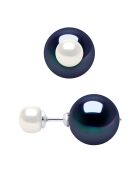 Zweiseitige Ohrringe aus Silber und Süßwasser-Zuchtperlen, schwarze Tahiti/weiße Perle