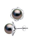 Rainbow Tahitiaanse gekweekte oorbellen met parels en zilveren bloemen