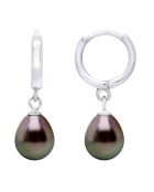 Boucles d'oreilles Créoles en Argent & Perles de Culture de Tahiti arc-en-ciel