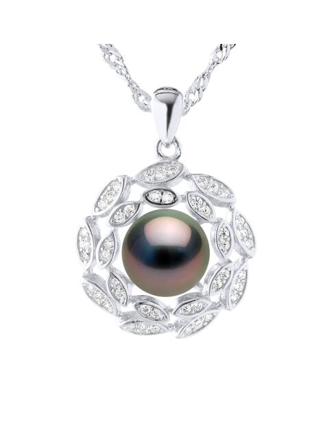 Tahitiaanse regenboogketting met gekweekte parel en zilveren bloemen