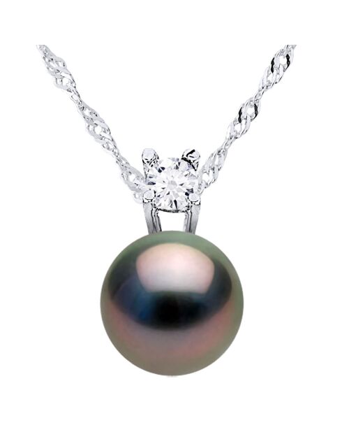 Tahitiaanse ketting met gekweekte parel en zilveren regenboog