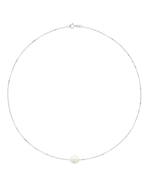 Silberne Halskette und weiße Süßwasser-Zuchtperle aus Perlmutt