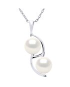 Duo-Halskette mit Süßwasser-Zuchtperlen aus Silber und weißen Perlen