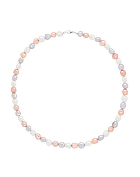 Collier en Argent & Perles de Culture d'Eau Douce lavande/blanc/rose