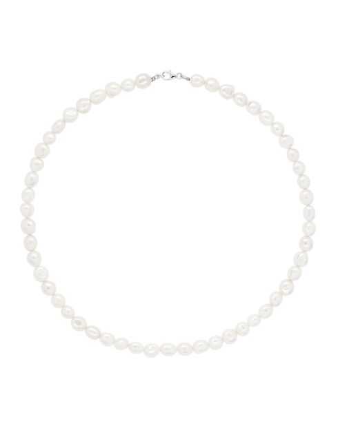 Silberne Halskette mit weißen Süßwasser-Zuchtperlen aus Perlmutt