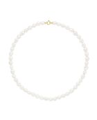 Prinzessin-Halskette aus Gelbgold und weißen Perlen, Süßwasser-Zuchtperlen