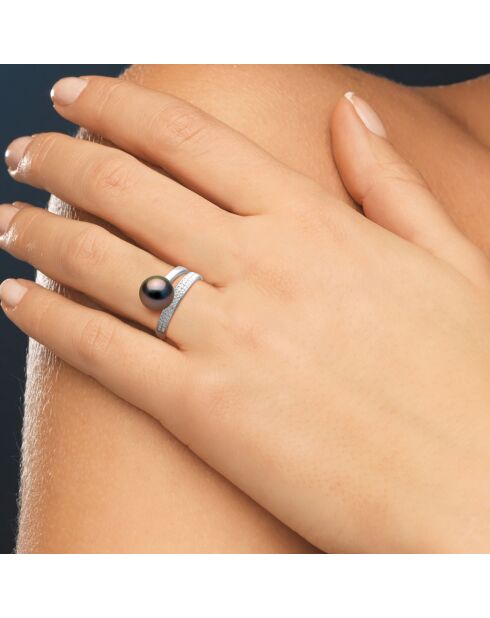 Verstellbarer Regenbogenring aus Silber und Tahiti-Zuchtperle