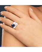 Bague Toi & Moi Volume en Argent & Perles de Culture d'Eau Douce blanc nacre/black tahiti