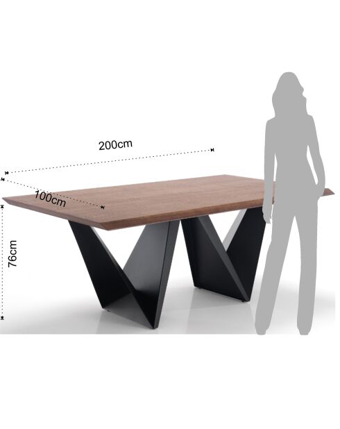 Table Cleft noir/noyer - 76x100x200 cm