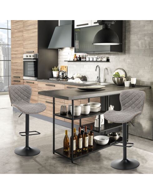 2 Tabourets de bar Diamond gris/noir - 87/107x48x55 cm