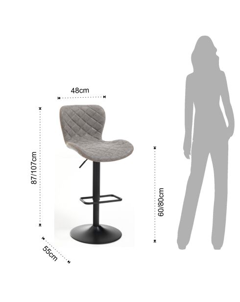 2 Tabourets de bar Diamond gris/noir - 87/107x48x55 cm