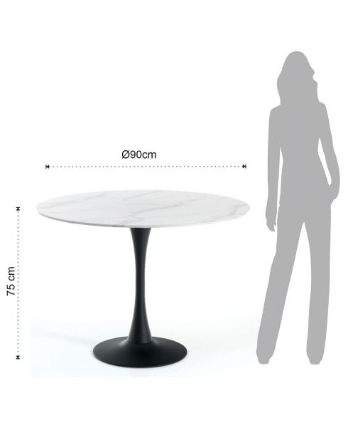 Table ronde Tokio noir/marbre - 90x75 cm