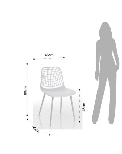 4 Chaises d'intérieur/extérieur blanches - 80x46x55 cm