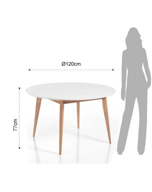Table ronde extensible Ego blanc/chêne - 77x120 cm