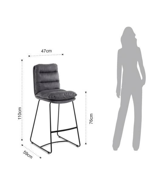 2 Tabourets Rembourés Gana gris/noir - 110x47x59 cm
