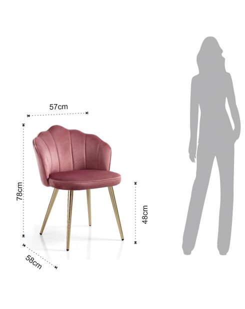 4 Chaises en velours Shell rose poudré - 78x57x58 cm