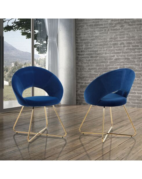 2 Chaises Edda bleu/doré - 82x64x56 cm