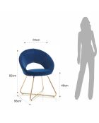 2 Chaises Edda bleu/doré - 82x64x56 cm