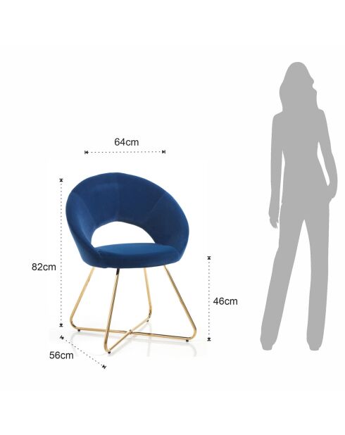 2 Chaises Edda bleu/doré - 82x64x56 cm