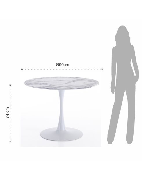Table ronde Kyoto blanc/marbre - 90x74 cm