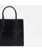 Sac à main en Cuir croco Céleste noir - 31x26x9 cm