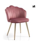 4 Chaises en velours Shell rose poudré - 78x57x58 cm