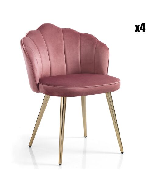 4 Chaises en velours Shell rose poudré - 78x57x58 cm